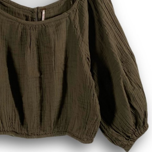 Free People, EUC, Sunday Funday Pullover, Olive Green, Puff Long Sleeve, Top, M - Picture 7 of 13